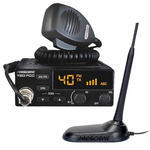 President Kit de inicio de radio CB con TED FCC de 40 canales de 12 voltios AM/FM CB Radio y antena de montaje magnético Virginia F
