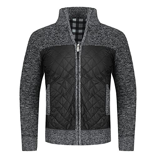 YOUTHUP Chaqueta de Punto Cárdigan para Hombre con Forro Polar Suéter Grueso Chaqueta de Invierno Cálida, Gris Oscuro, XL