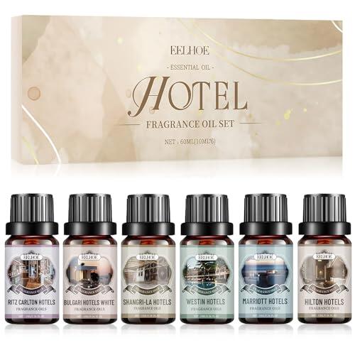 Juego de aceites esenciales para hotel, 6 x 10 ml, aceites esenciales para difusor, aceites esenciales de aromaterapia, para humidificador, aire fresco, fragancia de habitación, vestíbulo de hotel