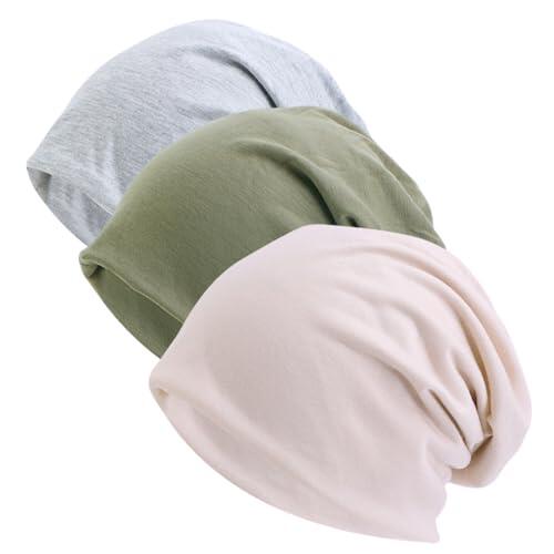 UIEXAY 3 Piezas Gorros Oncológicos para Mujer, Pañuelos Turbantes Sombrero Oncologicos Elástico Pañuelos Oncologicos Verano (Gris, Verde, Caqui)