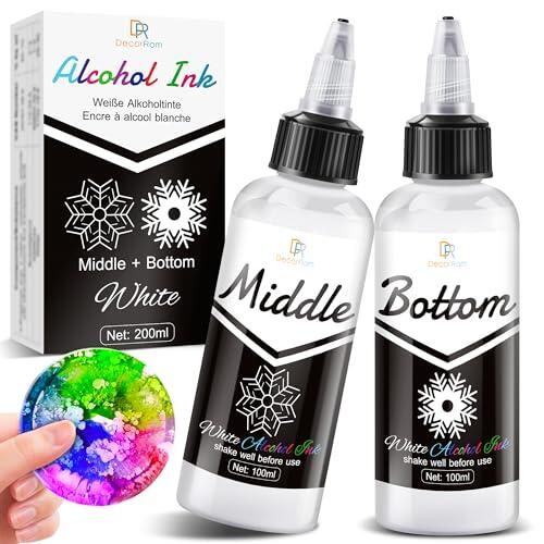 Juego de tinta de alcohol blanco, 200ml 2 tipos tinta de alcohol de color blanco, tinta a base de alcohol para resina epoxi, posavasos, papel Yupo, fabricación de tazas, decoraciones de joyería y