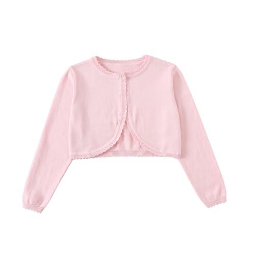 Yealoo Chalecos Bolero para Niña de Manga Larga de Algodón Bolero de Punto Cardigan para Niña, rosa, 5 años