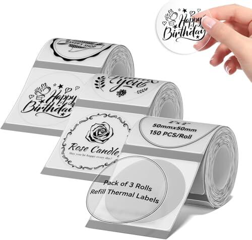 NIIMBOT 3 Rollos Etiquetas de 50 x 50 mm para impresoras de etiquetas B1,B1 Pro,B2,B2 Pro,B21,B21 Pro,B4,Impermeables y resistentes al aceite,para el hogar,la escuela y la oficina(Transparente)