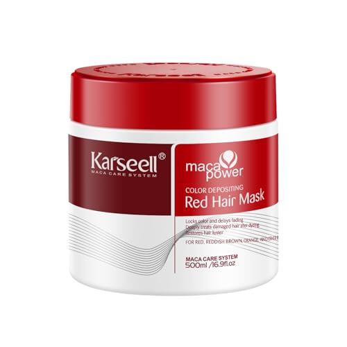 Karseell Mascarilla Pelo Rojo 500ml, Red Mascarilla Capilar Acondicionador Restaurar y Mejorar los Tonos Rojo para el Cabello Tratado con Color