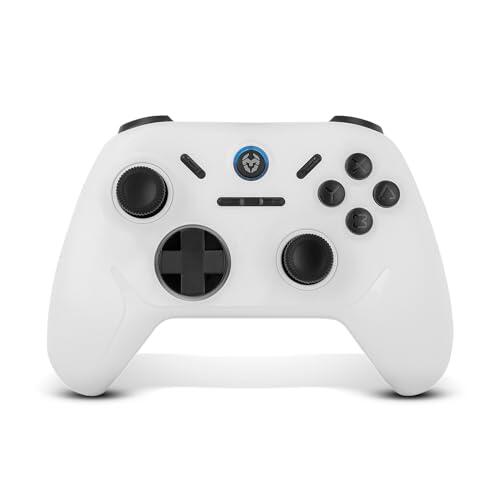 KROM KADOER— Mando Inalámbrico Bluetooth 5.0, 15 Botones, 4 niveles de Vibración dual, 187 gramos, Indicador LED nivel batería, Compatible con PC/Switch/Switch 2/iOS/Android, Blanco