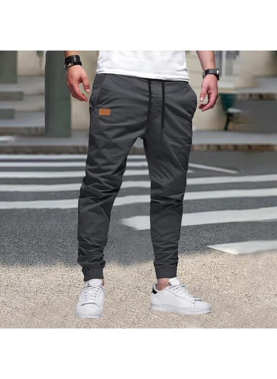 Pantalones deportivos de sarga de algodón para hombre, pantalones cargo con cordón, diseño casual con múltiples bolsillos