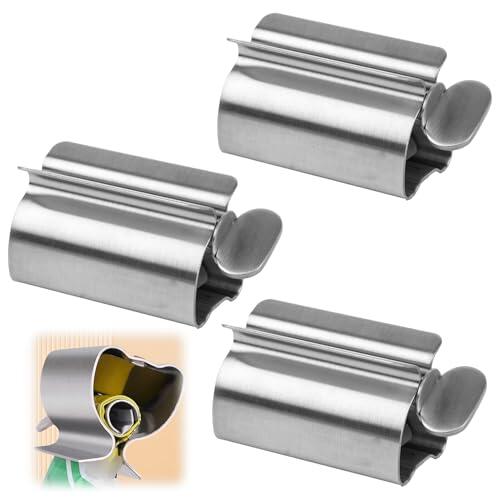 Exprimidor de Pasta de Diente, Acero Inoxidable Tubo Dispensador, Dispensador Universal Rolling para Tubos de Pasta de Dientes, Crema, Pintura y Ungüentos,Práctico y Eficiente (3)