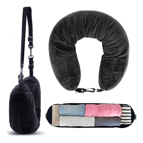 Almohada de viaje rellenable, almohada de viaje acolchada con vendaje, almohada cervical acolchada con ropa, almohada cervical multifuncional en forma de U para viajes en avión