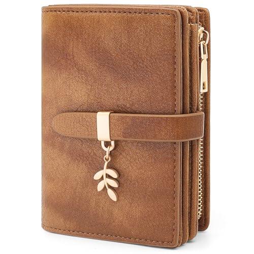 HNOOM Carteras de Mujer Cuero PU Monedero Muje Pequeñas Formato Corto Billeteras para Mujer Bloqueo RFID Cartera, Monederos Tarjetero con 19 Ranuras para Tarjetas y Monedero Cremallera (Marrón)