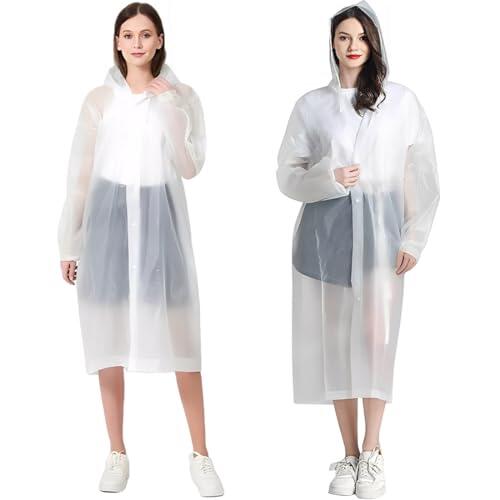 GGUFAY 2 Piezas Chubasquero Mujer Impermeable Hombre, Raincoat Chubasqueros Transparente Poncho Lluvia Capa De Chuva (Blanco)