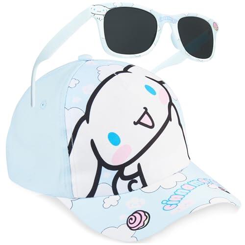 Hello Kitty Cinnamoroll Set Gafas de Sol y Gorra Niña, Protección UV400, Gorra Ajustable, Accesorios de Viaje, Sanrio Regalo para Niña (Azul Cinnamoroll)