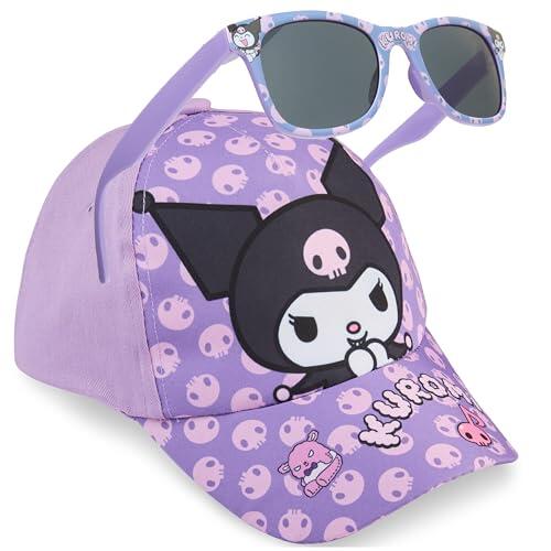 Hello Kitty Kuromi Set Gafas de Sol y Gorra Niña, Gorra Ajustable Protección UV400, Accesorios de Viaje, Sanrio Regalo para Niña (Viola Kuromi)