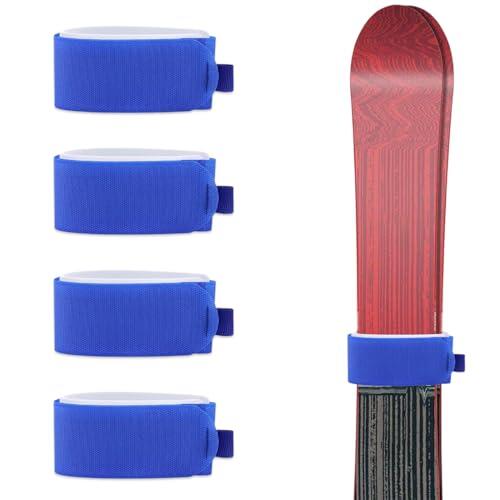 BCHKO 4 correas de fijación para esquís con almohadillas protectoras, de transporte para esquís y bastones, solución de almacenamiento, accesorios de esquí para tablas y bastones (48,4 x 5,4 cm)