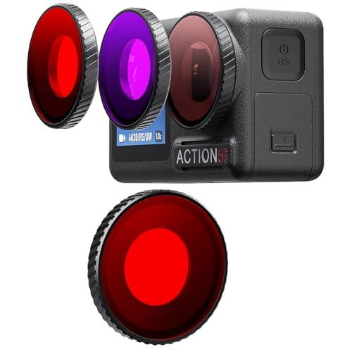 Honbobo Filtro de Buceo para dji Osmo Action 5 Pro, Rojo Claro/Rojo/Morado Filtro, Filtros Submarinos Protección de Lentes Accesorios para dji Osmo Action 5 Pro 4 (Red)