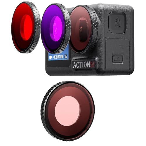 Honbobo Filtro de Buceo para dji Osmo Action 5 Pro, Rojo Claro/Rojo/Morado Filtro, Filtros Submarinos Protección de Lentes Accesorios para dji Osmo Action 5 Pro 4 (Light Red)