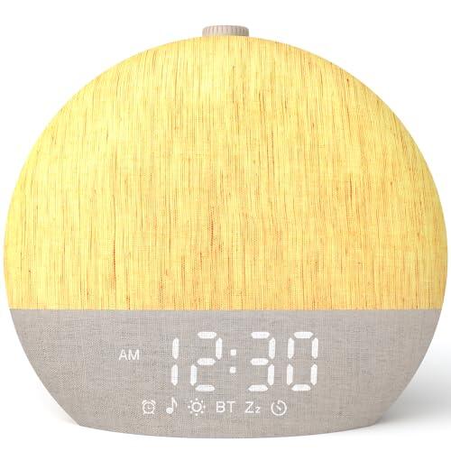 LIORQUE Despertador Amanecer, Despertador Luz Natural Simulación de Amanecer, 17 Modos de Luz, 30 Sonidos Relajantes, Modo de Ayuda para Dormir, Conexión Bluetooth, Función Alarma y Snooze