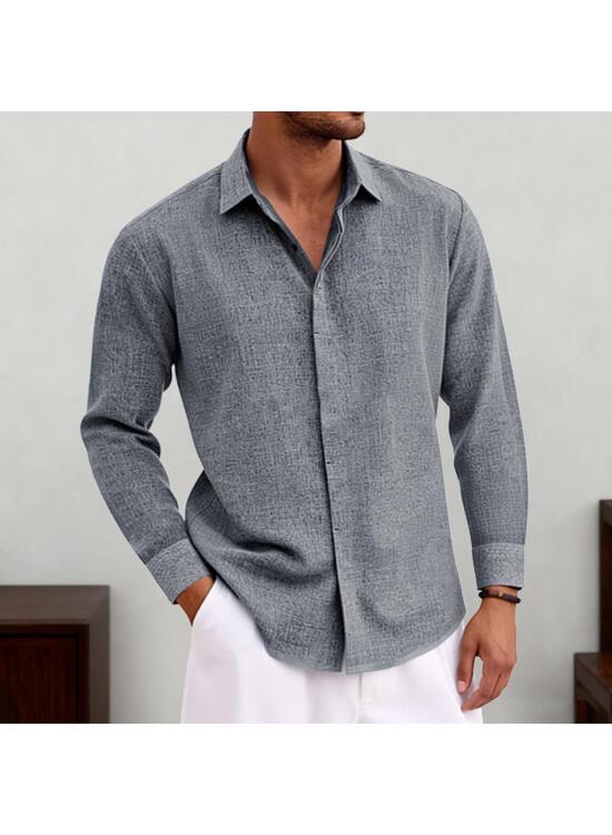 Camisas casuales de lino para hombre, de manga larga, cuello y botones, para playa, ropa de moda para otoño e invierno