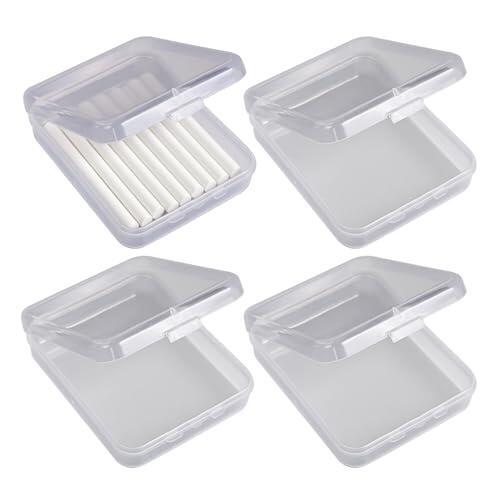 Genérico 4 Piezas Porta Tizas, 11X3CM Cajas Transparentes Guardar Tizas Con Tapa, Juego Cajas Organizadoras Apilables Tizass Pequeñas, Prácticos Contenedores Abatibles Tizass, Para Útiles Escolares