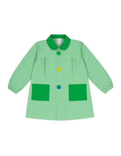 ESCOLAIN Bata Escolar (Fabricada en España) Babi Mandilon unisex cuadros vichy niño o niña uso Guardería Colegio Escuela infantil Botón grande y 2 bolsillos (Verde, 00)