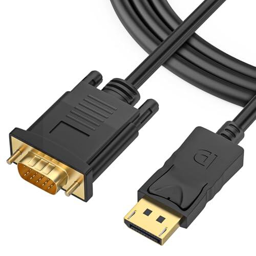 Loydia Cable adaptador DisplayPort a VGA de 1,8 m, chapado en oro unidireccional DisplayPort macho a VGA, cable convertidor DP a VGA 1080P a 60 Hz para ordenador portátil, PC, escritorio, monitor