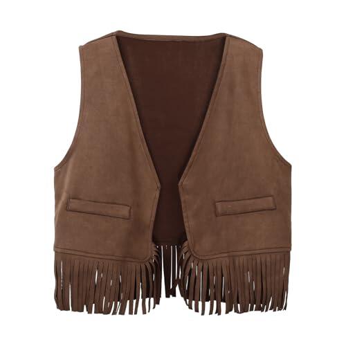 Chaleco de Vaquero para niños y niñas, sin Mangas, Ante con Flecos, Chaleco Frontal Abierto, para Carnaval, Fiesta temática, Cosplay
