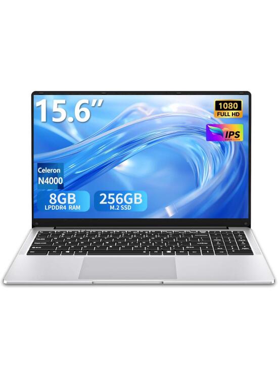 Ordenador Portátil 15,6 pulgadas 8 GB RAM 256 GB SSD N4000 Procesador Pantalla IPS Full HD Win 11 WiFi 5 BT Mini HDMI Laptop Bisagra de 180 Grados Peso Ligero de 1,6 kg para Estudiantes y Empresas.