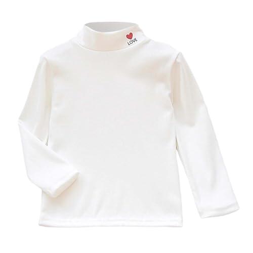 Camiseta térmica de manga larga para niña, con forro polar de doble capa, cuello medio, cálido invierno, Blanco, 4-5 años
