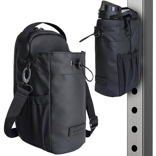 Baglück Bolsa Deportiva Magnética para Gimnasio, Soporte para Botella 1,5 L, Bolsillo para Móvil y Llaves, Correa Ajustable, Unisex Hombre y Mujer, Fitness y Musculación, Negro