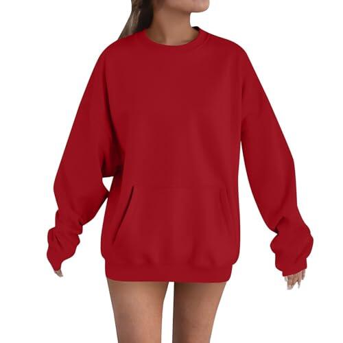 Chaqueta deportiva para mujer de invierno para mujer, larga, talla grande, cuello redondo, chaqueta de chándal con bolsillos, chaqueta de ocio ligera, chaqueta de entretiempo, rojo, XL