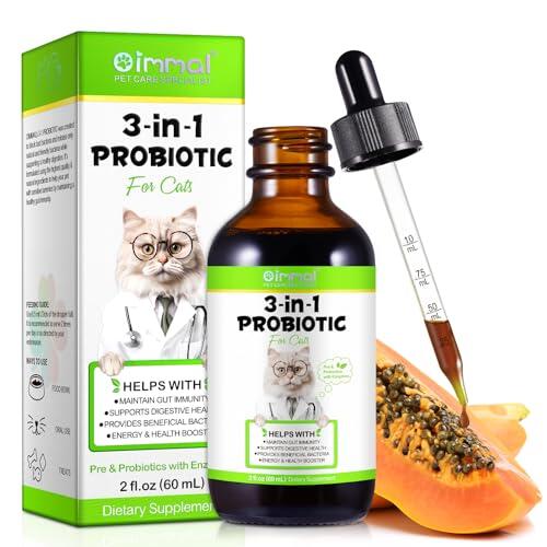 Gotas Probióticas 3 en 1 para Gatos 60ml, Probióticos para Gatos con Enzimas Digestivas, Salud Intestinal, Adecuadas para Gatitos y Adultos