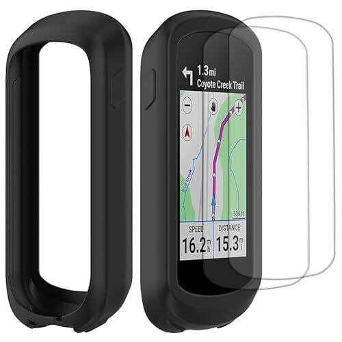 Buoluoioir Funda para Garmin Edge Explore 2 + 2 Películas, Funda de Silicona Suave Antigolpes para GPS Bicicleta Ciclismo Touring, Protección Completa de Carcasa para Garmin Edge Explore 2, Negro