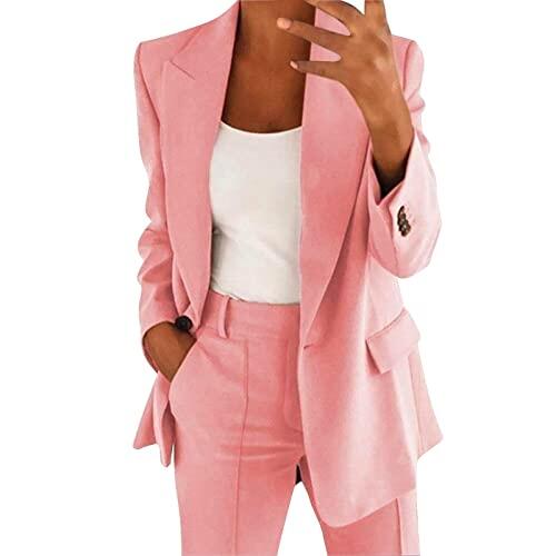 Traje de pantalón para mujer, elegante, 2 piezas, traje de negocios, juego de manga larga, dos piezas, monocolor, pantalones ajustados, pantalones largos, ropa de negocios, traje de mujer, cintura
