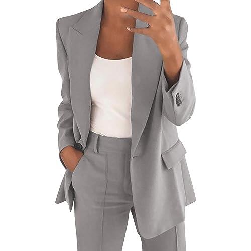 Traje de pantalón para mujer, elegante, 2 piezas, traje de negocios, juego de manga larga, dos piezas, monocolor, pantalones ajustados, pantalones largos, ropa de negocios, traje de mujer, cintura