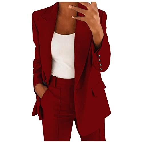 Traje de pantalón para mujer, elegante, 2 piezas, traje de negocios, juego de manga larga, dos piezas, monocolor, pantalones ajustados, pantalones largos, ropa de negocios, traje de mujer, cintura