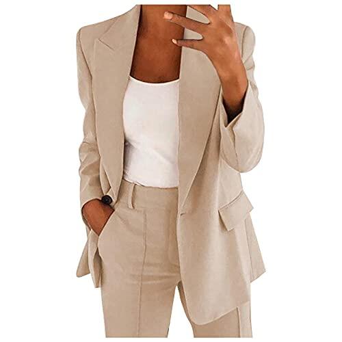 Traje de pantalón para mujer, elegante, 2 piezas, traje de negocios, juego de manga larga, dos piezas, monocolor, pantalones ajustados, pantalones largos, ropa de negocios, traje de mujer, cintura