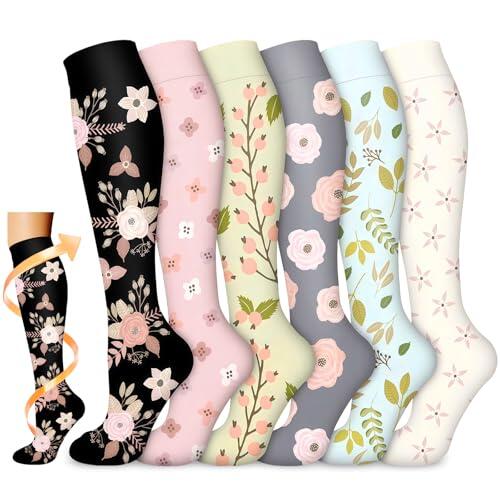 flintronic 6 Pares Calcetines de Compresion, Calcetines Compresion Running 15-20mmHg, Medias de compresion para Enfermera, Atletismo, Running, Ciclismo, Viajar 9-15in