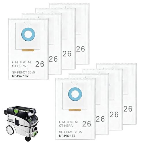 8 bolsas de aspiradora para Festool CT 26 / CTM 26 E/CTL 26 E CLEANTEC Serie, gran capacidad bolsa de filtro Dust Extractor Piezas de repuesto Accesorios SC FIS-CT 26