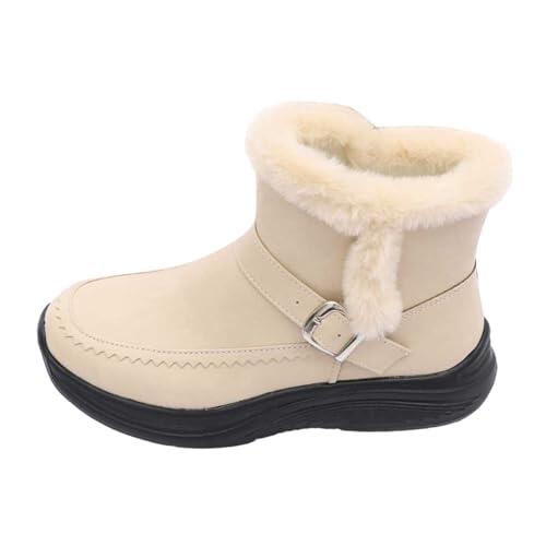 Botines para mujer con plataforma – Botas de tobillo forradas con forro cálido | Cómodas botas de invierno con suela gruesa para el día a día, Style V01 Beige, 40.5 EU