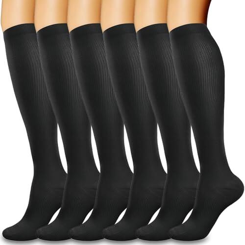 flintronic 6 Pares Calcetines de Compresion, Calcetines Compresion Running 15-20mmHg, Medias de compresion para Enfermera, Atletismo, Running, Ciclismo, Viajar 9-15in