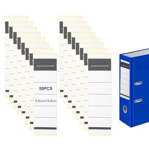 50 etiquetas adhesivas para carpeta de respaldo, 54 x 190 mm, etiquetas autoadhesivas, para carpetas estrechas de 5 cm/8 cm, etiqueta trasera archivador para oficina y escuela, blanco