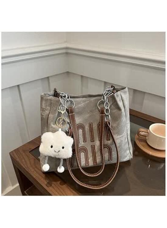 Bolso de hombro grande de lona retro para mujer, bolso cruzado Hobo (incluye colgante)