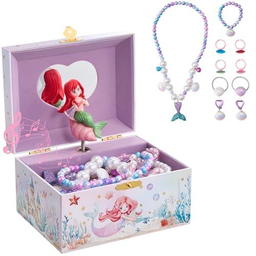 ProCase Joyero con Joyas para Niñas,Organizador Joyería Infantil Musical con Muñeca Sirena Giratoria para Chica Pequeña Estuche Caja de Collar Pendiente Colgante Pulsera Anillo Lápiz Labial-Sirena