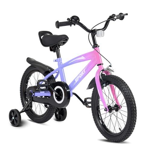 BODIOO Bicicleta infantil de 14 pulgadas, bicicleta para niños y niñas con ruedas estabilizadoras, marco estable, asiento ajustable, freno de contrapedal y freno de mano, adecuado para ciclistas de 94