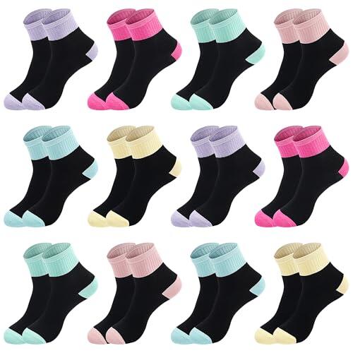 Libella 12 Pares de Calcetines para Niña de Media Caña Calcetines Escolares Deportivos Running y de Invierno Multicolor 2896 Talla 27-30