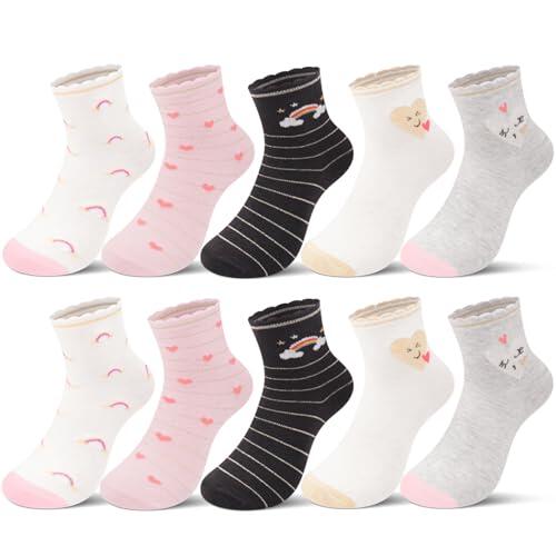 Libella 10 Pares de Calcetines para Niña de Media Caña Calcetines Escolares Deportivos Running y de Invierno Multicolor 2886 Talla 35-38