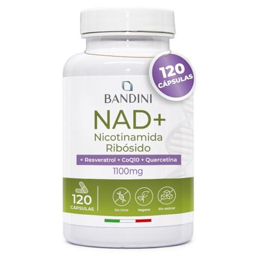 Bandini® NAD+ Liposomal 1100 mg | 120 Cápsulas Veganas | Con Cloruro de Ribósido de Nicotinamida, Quercetina, Resveratrol, Coenzima Q10 | Antienvejecimiento, Energía Celular, Sin OMG