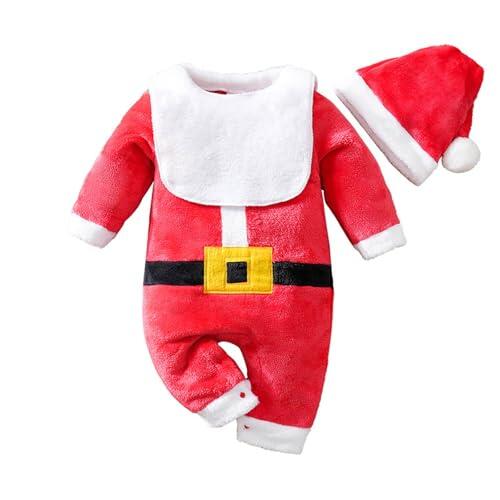 Jaskdconsy Traje de Navidad para bebé de 3 piezas - Pelele con diseño de Papá Noel con gorro y bufanda a juego | Juego de ropa festiva para las vacaciones, Style_u01 Multicolor, 3-6 meses
