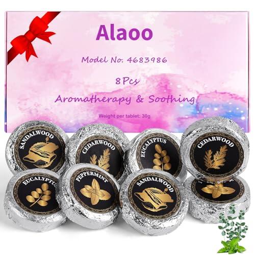 Alaoo Bombas de Ducha para Aromaterapia,8Pcs Juego de Bolas de Baño, Bombas de Ducha Aromas Relajantes con Aceites Esenciales, Kit de Regalo de para Mujeres y Hombres (Embalaje de papel de aluminio)