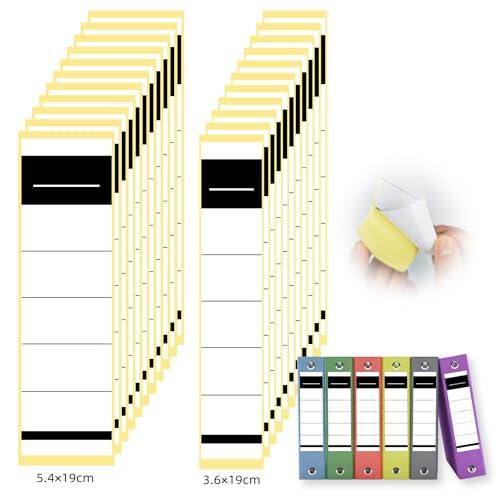 Juego de 100 etiquetas autoadhesivas para carpetas (19 x 5,4 cm, 19 x 3,6 cm), para carpetas estándar estrechas y anchas, para oficina, biblioteca, archivado
