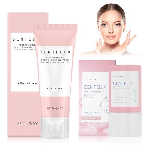 2 Piezas Centella Limpiador Facial + Centella Mascarilla Arcilla, Madagascar CEntella Ampolla Espuma, Aceite Limpiador Facial Coreano, Limpia y Minimiza los Poros, para Todo Tipo de Piel
